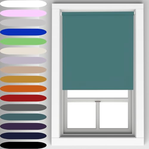 Caecus Teal Blackout Roller Blinds Made To Measure Window Blinds Easy Fit Child Safe Thermal Properties Home Office Fitting Included Up To 60cm Width x Up To 160cm Drop