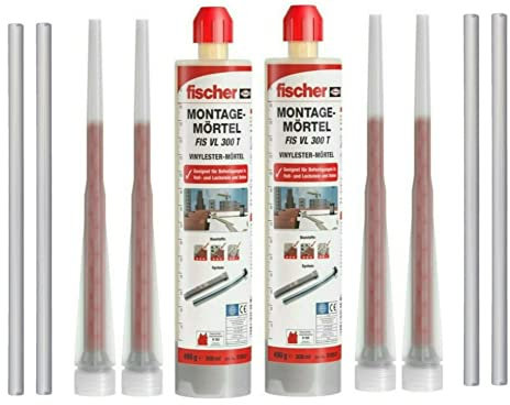 2x Fischer FIS VL 300 ml 2K Injektionsmörtel | Verbundmörtel | Chemiedübel Beton & Mauerwerk | inkl. 4x Mischer | Schwerlastbefestigung | Montagemörtel Klebeanker (2x 300ml) + 4 BTG Verlängerung
