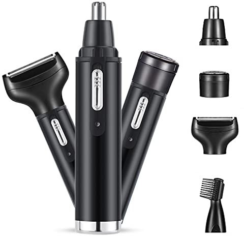 Kingcenton Cortapelos Nariz,4 en 1 Profesional Recargable Cortapelos Nariz Barba Ceja y Vello Facial por USB,Ligero Resistente al Agua Recortadora para pelo para nariz(Negro)