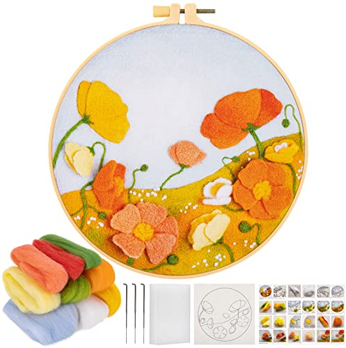 JSRQT Nadelfilz-Set, Wollfilz, Wollfilz, Werkzeug, Blumenstoff, Wolle, Filzwolle, Nadeln und Teppiche, Nadelfilz-Set, Anfänger, DIY Dekoration des Hauses