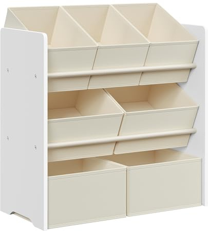 SONGMICS Scaffale per Bambini, Scaffale per Giocattoli, Libreria per Bambini, con 7 Contenitori in Tessuto Non Tessuto, per Camera dei Bambini, Spazioso, 29,5 x 62,5 x 60 cm, Bianco Nuvola GKR034W10