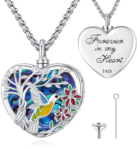 Eusense Colibrí Urna Collar Árbol de la vida Urnas Colgante 925 Sterling Silver Urna Collar para Cenizas Joyería Memorial Cenizas Colgante para Mujeres Hombres Mascota Humana Perro Gato Keepsake