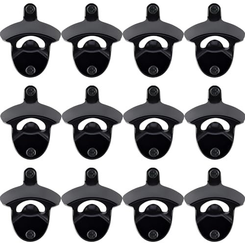 HAIICEN 12PCS Wall Mount Beer Bottle Opener Black, Vintage Metal Hanging Beer Cap Opener for Pation Kitchen