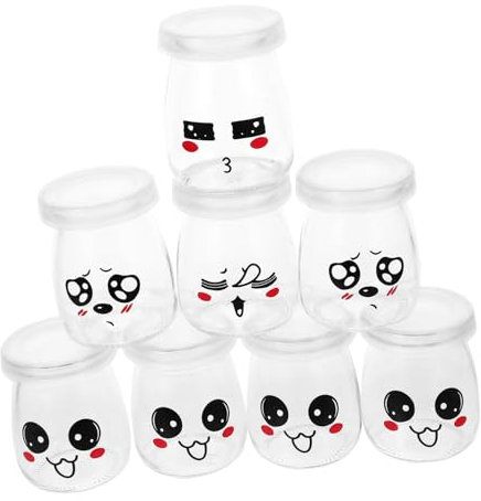 RORPOIR 8pièces Bouteilles Yaourt Verre Assorties Pudding Réutilisables Lisses Sans Danger Garçon Fille