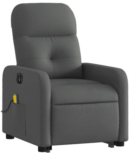 vidaXL Massagesessel, Sessel mit Aufstehhilfe Elektrisch, Relaxsessel mit Liegefunktion Vibrationsfunktion, Fernsehsessel Liegesessel Aufstehsessel, Dunkelgrau Stoff
