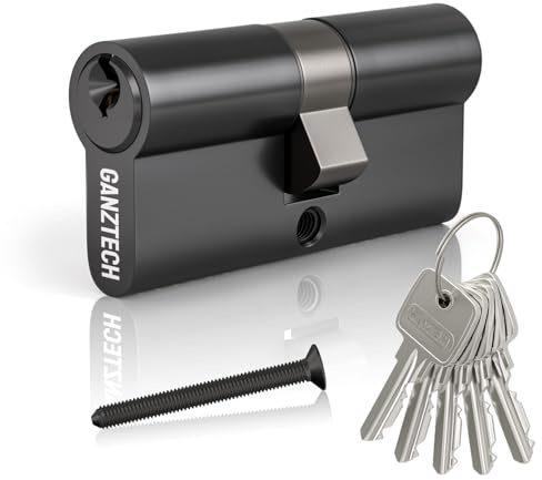 GANZTECH 30/30 (60mm), serratura nera a botte, chiave con 5 chiavi standard, serratura a cilindro europeo in Lega di alluminio, stabile sicura per porte in legno, composite e UPVC