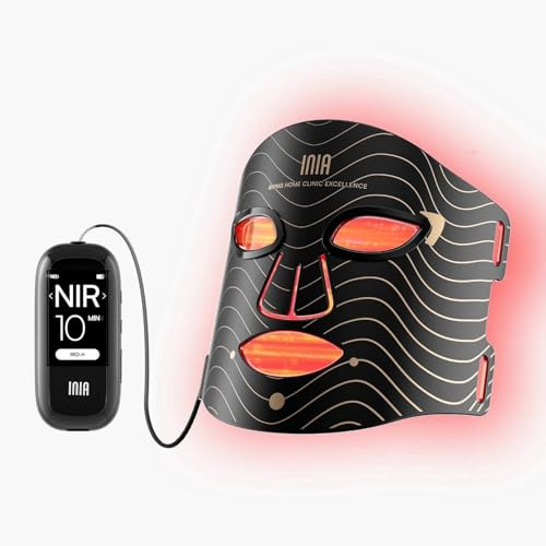 INIA Red Light Therapy Mask for Face – 4 Light Modes with 850nm NIR, Red & Blue LED Light Therapy, 2600mAh Rechargeable LED Face Mask for Radiant Glow at Home, Black