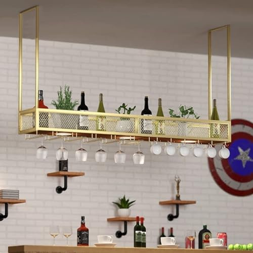 Mensole portaoggetti a soffitto - Supporto per piante sospese, portabottiglie sospeso a soffitto, espositore da bar multifunzionale, portabicchieri decorativo in ferro per ristorante, portabicchieri