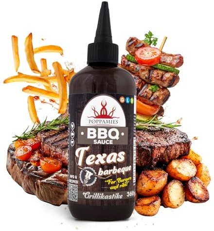 Poppamies BBQ-sås Texas Barbeque – Rökig och syrlig smak Perfekt för grillning, dippsåser och marinader – Glutenfri Vegansk - 360 g