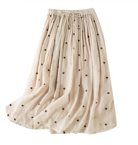 Générique Jupe Longue en Coton Et Lin Femme L'été Taille Haute Casual Légère Et Respirante Rétro Daily Bohême Adaptée À des Vacances Plage Tour De Taille Elastique Mi-Longue Jupe (Beige, M)