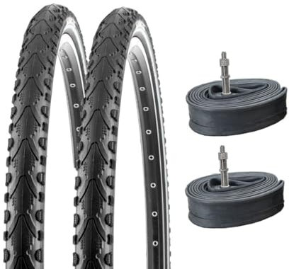2X Fahrradreifen Set 28 Zoll Khan K-935 schwarz 28x1.6 K-Shield Pannenschutz 700x40C 42-622 mit Reflexstreifen + 2X DV Schläuche