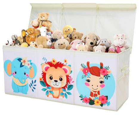 alldomess Caja de Almacenaje Juguetes,Baúl de Juguetes Infantil Plegables Grandes con Tapas y Asas para Niños Niñas, Dormitorio, Sala de Juegos, Guardería,Animales de dibujos animados