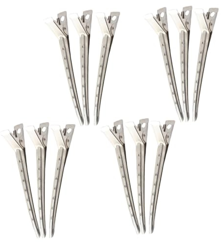 ULTECHNOVO Pinces à Cheveux Argentées Coiffeur en Acier Inoxydable Lot de 12 pour Séparation et Maintien des Cheveux en Salon de Coiffure