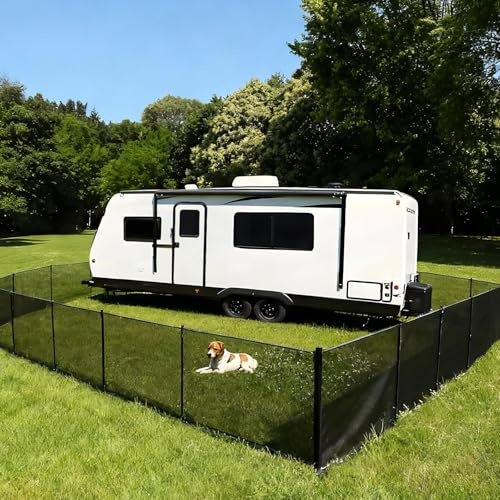 Hundstaket camping – mobilt staket hund bärbart, mobilt hundstaket polyester, campingstaket hund, 12 m total längd hundläckage – fällbart staket för hundar perfekt för camping, trädgård och andra