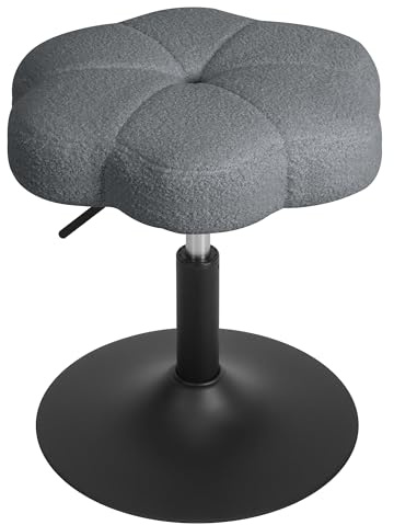 ELUCHANG Schminktisch Stuhl Grau Blütenblattförmiger Hocker für Schminktisch, Schlafzimmer & Esszimmer - Höhenverstellbar 40-52cm, 360° Drehbar aus Bequemer Sherpa