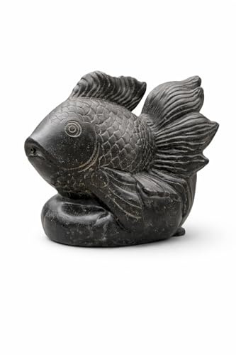 Koi-fisk fontän – trädgård terrass dammdekoration – väderbeständig – stenfigur vattenspel – 54 x 42 x 60 cm