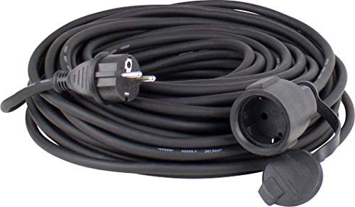 as - Schwabe alargador de Cables 5 m H07RN-F 3G2,5 - Cable de extensión 230 V / 16 A / 3.500 W - con Tapa de protección - Resistente al Polvo y a Las Salpicaduras IP44 - Negro, 60382