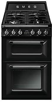 Smeg Victoria 60cm Double Oven Dual Fuel Cooker - Black, Medium, Large, Gas Powered, 4 Heating Elements