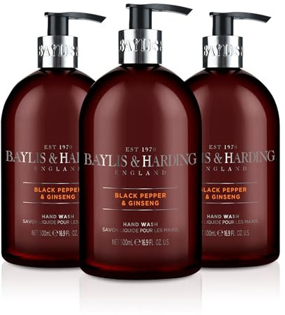 Baylis & Harding Black Pepper and Ginseng Hand Wash, 500 ml (Pack of 3) - Vegan Friendly
