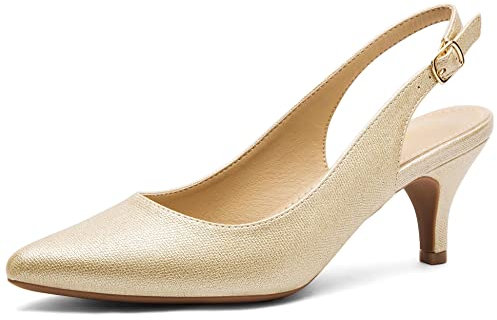 Greatonu Pumps Slingback Kitten Absatz Pointed Toe Brautschuhe Gold-O Größe 38EU