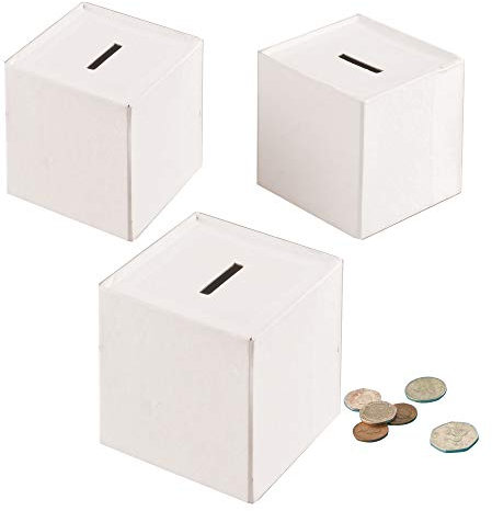 Baker Ross EV3024 Cube Money Boxes (Pack of 3), Perfect for Children to Decorate and Personalise, Ideal for School, Home Craft Groups, Assorted, 3.9 x 3.9 x 3.9 inch