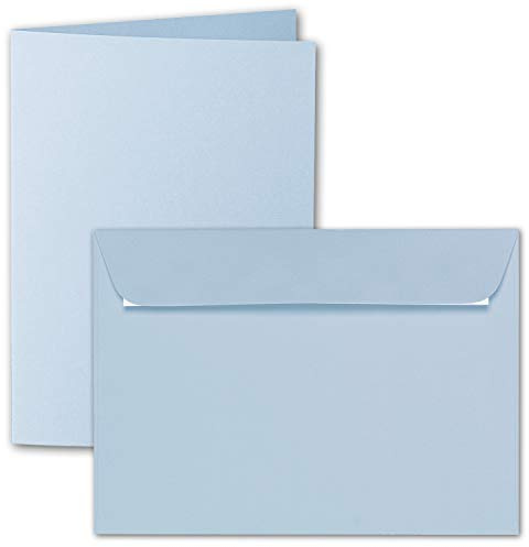 Artoz - Juego de tarjetas plegables DIN A5 con sobres, 148 x 210 mm, tarjetas de manualidades acanaladas en blanco con sobres de carta, 220 g/m², color 413 - azul pastel 15 Sets