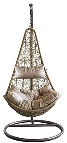 milani home Sedia Sospesa Poltrona A Dondolo Intrecciato in Rattan per Casa E Giardino con Cuscino