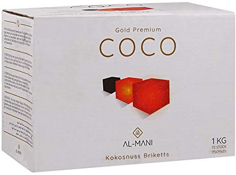 Al-Mani Gold Premium Coco Briquettes de Coco 1 kg - 25 x 25 x 25 mm - Charbon Chicha