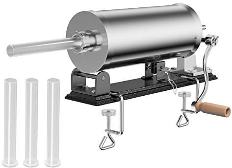 RELAX4LIFE Poussoir à Saucisse Manuel Horizontal 3,6L/4,8L Cylindre en Inox 4 Entonnoirs Équipés (3,6L)