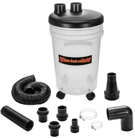 POWERTEC 70293 Cyclone Dust Collector and Separator Kit w/Clear 6 Gallon Dust Bucket, Hoses, Reducers, Couplers and Hose Clamps