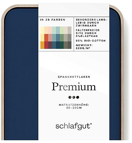Schlafgut Premium Spannbettlaken 180x200cm bis 200x220cm Blue Deep, Spannbetttuch aus weicher Biobaumwolle