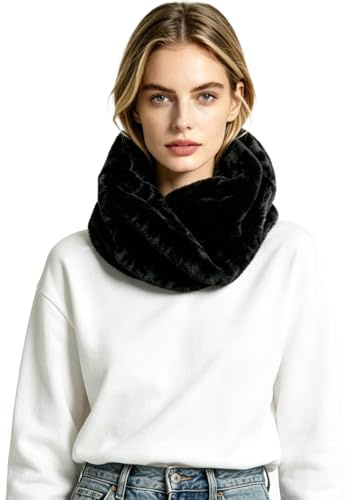 Lina & Lily Solid Colour Faux Fur Women's Infinity Scarf Winter Neck Warmer Snood (Black)