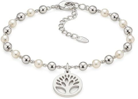 SAGA GIOIELLI® Bracciale Donna Perle Albero Della Vita Acciaio Sfere 3 mm Confezione Regalo