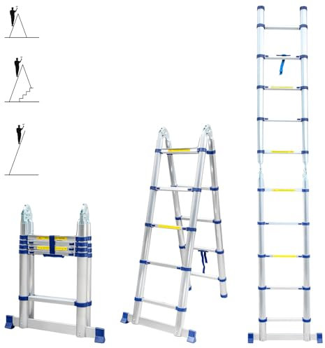 HOSTRÖM Echelle télescopique articulée 3,2m STEMPAKT, escabeau 2x5 marches Pliable Professionnel Multifonction, H Max Travail 4,1m, Garantie 5 Ans