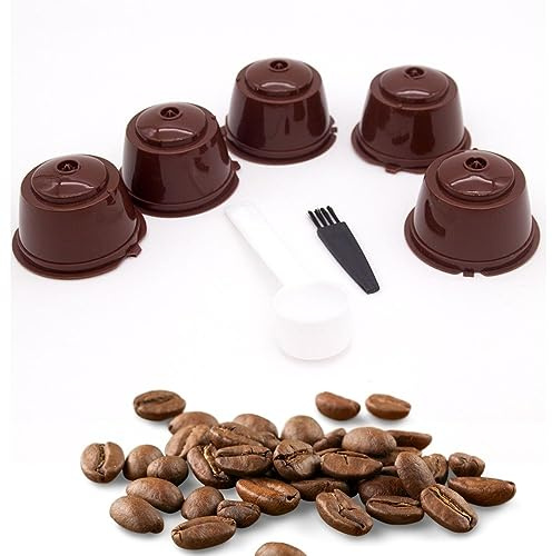 5 wiederverwendbare Kapseln für Dolce Gusto Kaffeemaschine, inklusive Reinigungsbürste und Messlöffel, umweltfreundlicher Kaffeefilter mit Edelstahlinnenseite und luftdichtem Verschluss