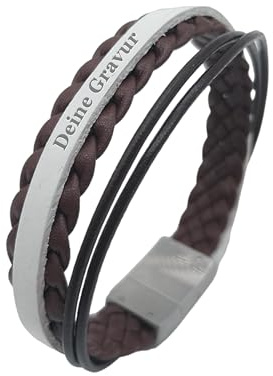 COWstyle Lederarmband Herren mit Gravur - Personalisierbar mit Namen oder Datum - in braun oder schwarz - Geschenk zum Valentinstag - Männerarmband für Papa