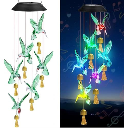 YZYOE Solar Kolibri Dekorative Wind Chime Licht mit Glocke, Ein Geschenk für Freunde mit beweglichen LED bunten dekorativen Lichtern im Freien.