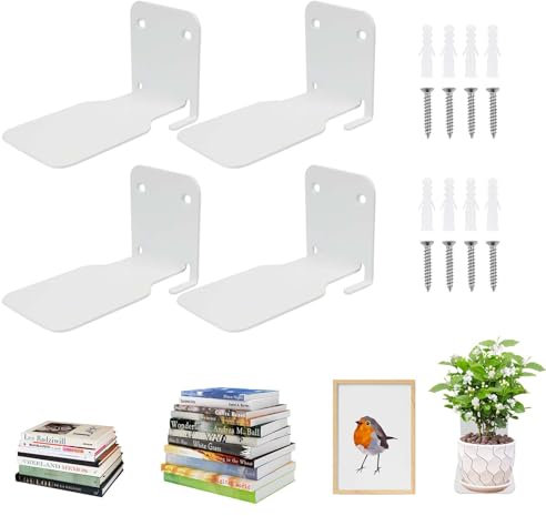 ELICNA Libreria Sospesa, 4 Pezzi Mensole da Muro per Libri, Scaffale Libro Sospeso, Mensole Invisibili Metallo per Camera da Letto, Soggiorno, Ufficio, Aula, Biblioteca