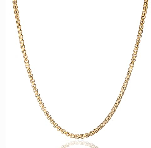 AFSTALR Herren Damen Edelstahl Silber/Gold/Schwarz kette Halskette Venetian Link Necklace Edelstahlkette Collier 2/2.5/3/4mm 45/50/55/60/70cm Box Ketten für Männer Schmuck Herrenkette Chain