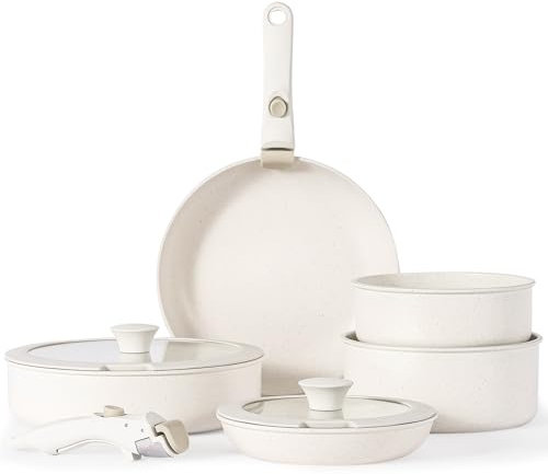 Florosa -9 pentole e padelle in ceramica antiaderente, manico rimovibile，atossiche, adatte all'induzione e alla cottura in forno, senza PTFE e PFOS, bianco