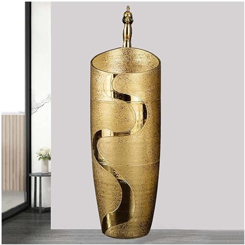 ZTGL Luxus-Waschbecken Rund | Standwaschbecken für Badezimmer und Gäste-WC | Handwaschbecken ohne Hahnloch und Überlauf | Design Waschbecken im Modernen Stil,B,Sink+Faucet Set