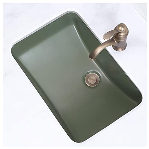 DLAZUM Einbauwaschbecken aus Keramik, rechteckig, Aufsatzwaschbecken im Landhausstil, kleines Aufsatzwaschbecken für die Arbeitsplatte, Wasserhahn-Kombi-Set (grün, 52,5 x 37,5 x 20,5 cm)