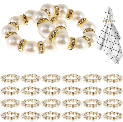 Perle Serviettenringe,24PCS Gold Nachahmung Perle Serviettenring Halter, Bling Runde Ringe Schnalle für Ostern Urlaub Hochzeit Bankett Home Party Esstisch Dekoration