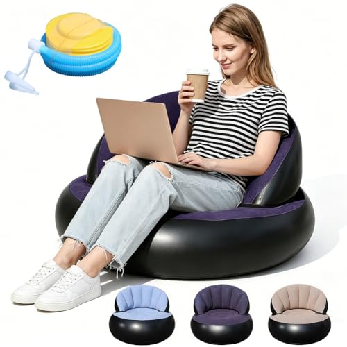 Aufblasbares Sofa mit Pumpe, Sessel Aufblasbar, Aufblasbarer Sessel Camping Wasserdichtes Aufblasbares Luftsofa Outdoor Sitzsack mit Beflockter Oberfläche, Tragbar Strandsofa für Reisen Camping Beach