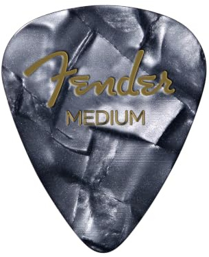 Fender Premium Celluloid Guitar Picks 351 Shape, Guitar Accessories, Black Moto, Medium, 12-Pack
