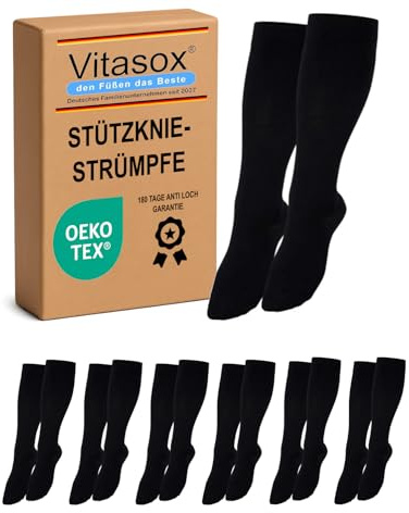 Vitasox Stützstrümpfe für Damen & Herren, 1 | 2 | 4 | 6 Paar, Stützkniestrümpfe aus Baumwolle mit Kompression für Flug, Reise, Büro und Auto, Thrombose Socken gegen geschwollene Beine