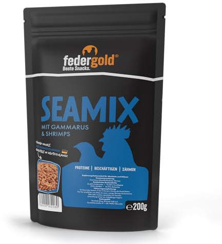 federgold Seamix 200g Gammarus & Shrimps für Geflügel | Proteinreicher Meeres-Snack mit Gammarus & Shrimps – unterstützt Vitalität, Pickspaß & natürliche Dotterfärbung