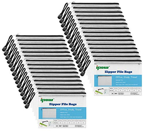 30-Pack Dokumententasche, ipow Reißverschlussbeutel Mesh Taschen Set Zipper Beutel für Datei, Papier, Dokumente, Kosmetika und Reiseutensilien (30 Pack Größe A6)