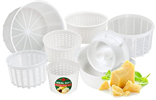 PetriStor 7pcs Cheese Making Kit Beginners №1 - Soft Cheese Molds + Cheese Mold with a Follower Piston - Cheese Making Supplies - Cream Cheese Form Mold Basket