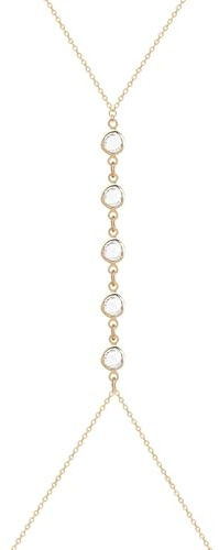 Simple Gold-Plated Body Chain with Clear Crystal Center – Minimalist Elegance for Neck and Chest – Adjustable and Versatile